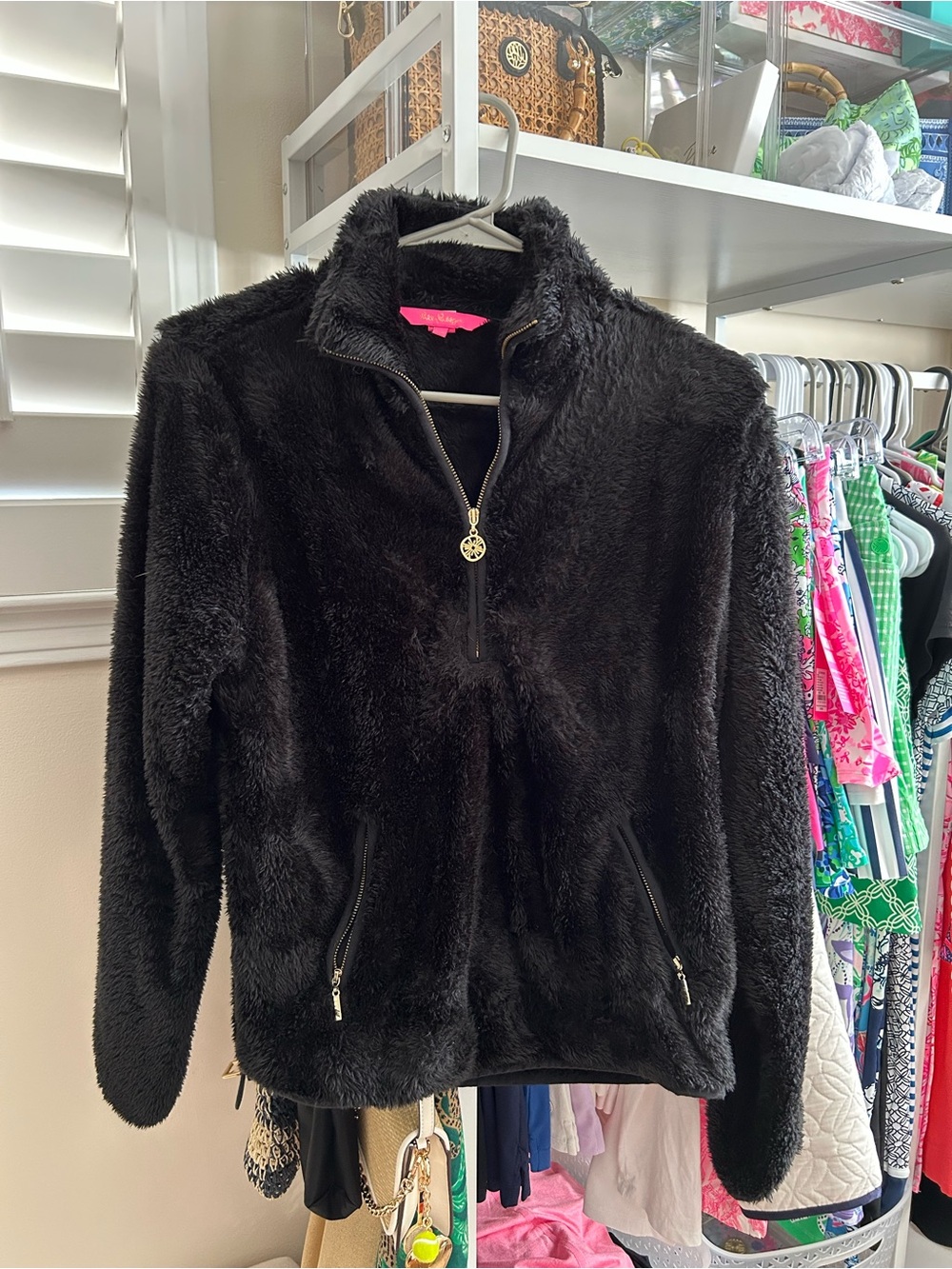 Lilly Pulitzer Black Plush Quarter-Zip Pullover
